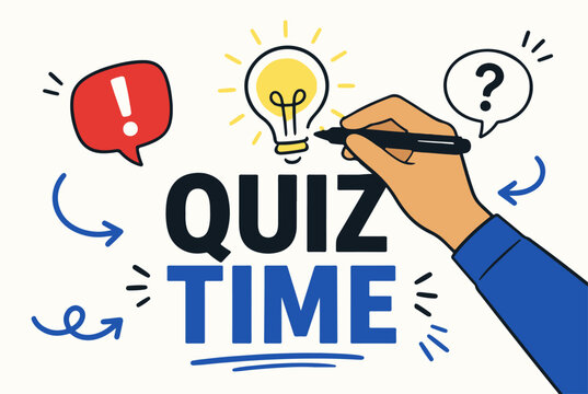 Quiz Time Fun Illustration with Idea Bulb Question Mark and Exclamation Mark