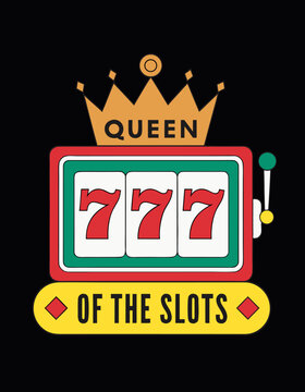 Retro Style Slot Machine with Queen Crown and Triple 7s