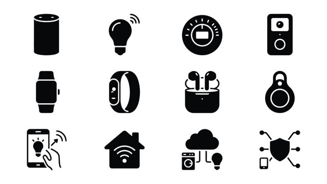 Modern technology icons featuring smart home and wearable devices collection
