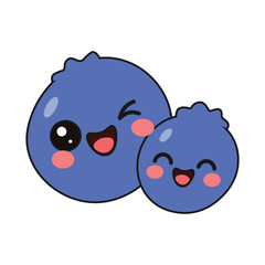 Fototapeta premium Cute blueberry fruit characters with cheerful facial expressions in colorful flat cartoon style, isolated on transparent background for stickers, kids design, food graphics and educational use.