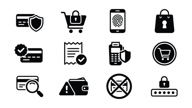 Set of icons representing secure online shopping and payment methods
