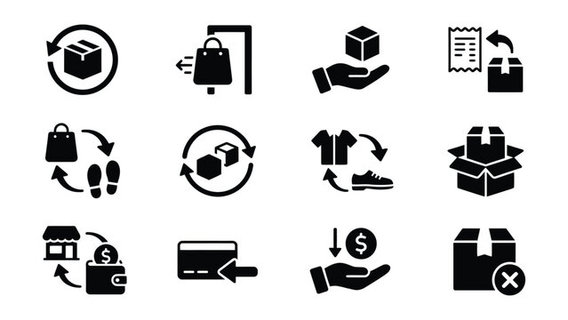 Set of Ecommerce and Delivery Process Icons with Transparent Background