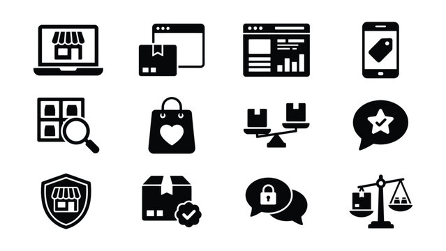 Set of ecommerce and online shopping icons with various symbols
