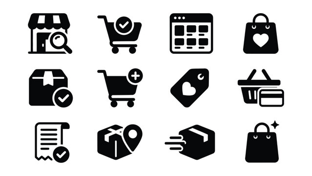 Set of shopping and delivery service icons with transparent background