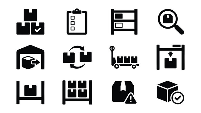 Set of logistics and warehouse management icons with transparent background