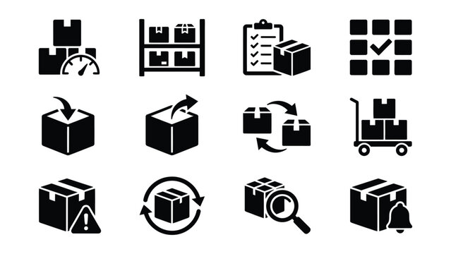 Collection of icons representing various logistics and warehouse management activities