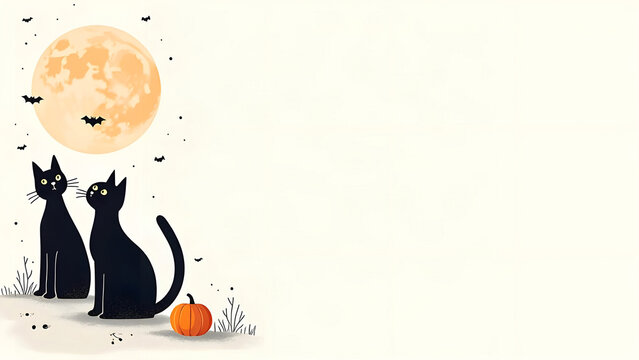 Happy halloween black cats with moon card with copy space