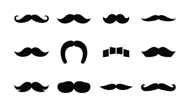 Various Black Mustache and Beard Styles Icon Set Transparent Background