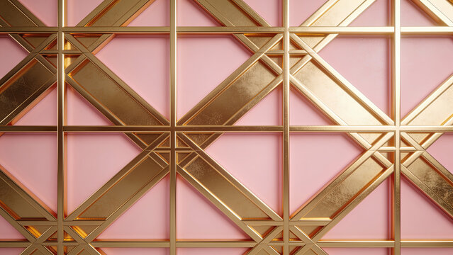 Seamless Art Deco Diamond pattern, geometric diamond lattice, blush pink and gold tones. Tileable