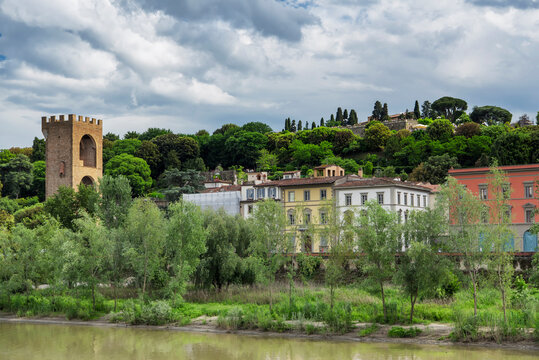 Porta San Niccolo on a hill on the arno river in florence italy