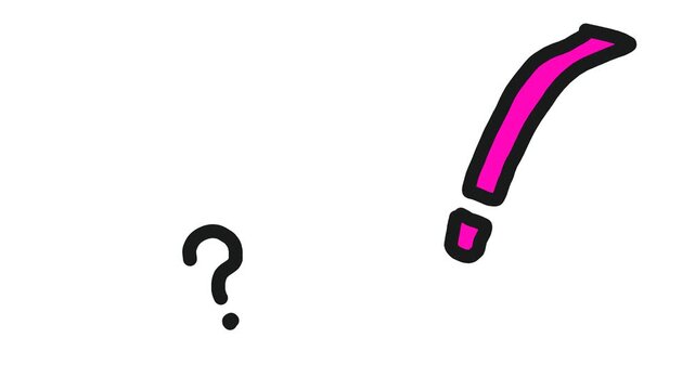 A question mark and an exclamation mark appear in different places on the screen.