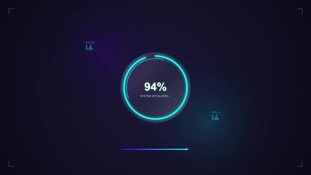 Futuristic Cyan System Initializing 100 Percent Circular Progress UI