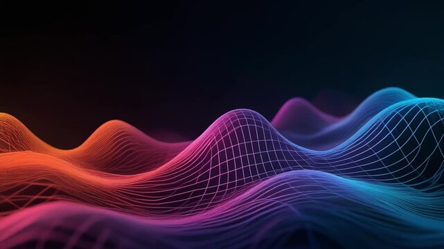 Abstract Neon Waveform Sound Wave Background, Digital Art, Music Technology