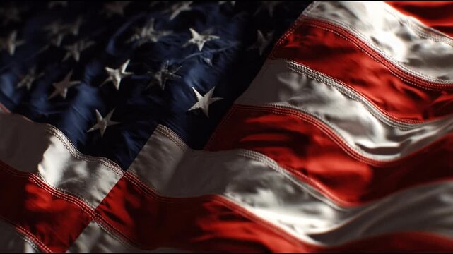 American flag waving with cinematic shadows in slow motion