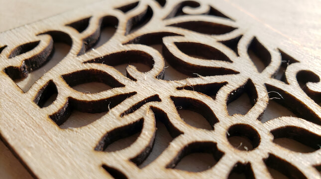 Intricate Laser Cut Wood Filigree Ornament Pattern Panel Generative AI