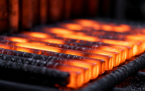 Closeup of industrial annealing process showing precise heating and controlled cooling of stamped metal parts to improve ductility and reduce internal stresses