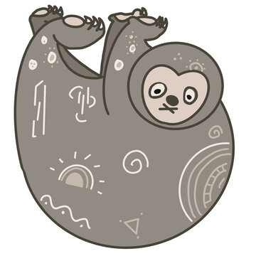 Forest animal line art, sloth hanging clip art.
