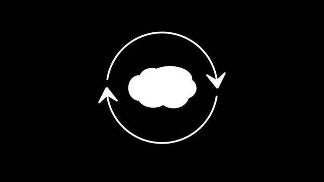 Cloud sync icon animation with two arrow rotating loop animation. 4K Animation