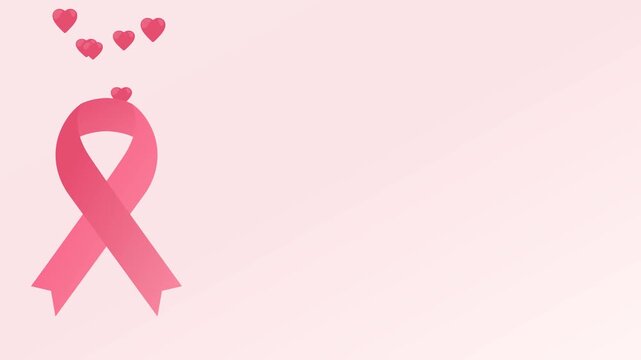Breast Cancer Awareness: Pink Ribbon with Floating Hearts and Copy Space