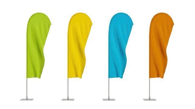 Set of four colorful feather flags isolated on transparent background