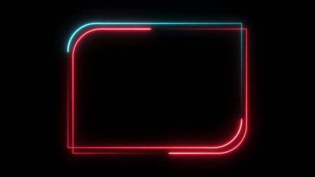 Abstract Hologram technology rectangle frame glowing animation on black background.