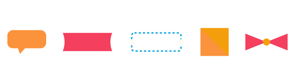 Collection of various speech bubbles, rectangular banners, and geometric shapes isolated on transparent background