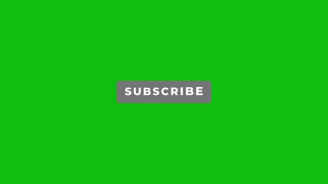 Subscribe button with clicking cursor animation on green screen. 4K Video