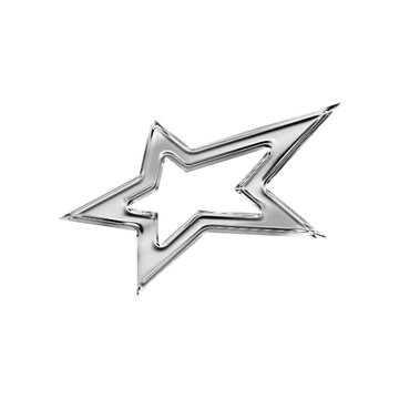 Y2K irregular metallic star outline liquid chrome futuristic vector element
