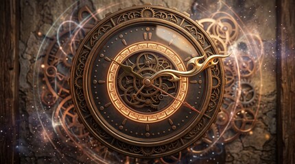 Obraz premium Steampunk Clockwork Mechanism with Glowing Orbs and Gears