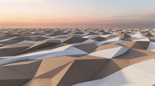 Low poly geometric terrain horizon abstract sunset landscape 3d polygon background