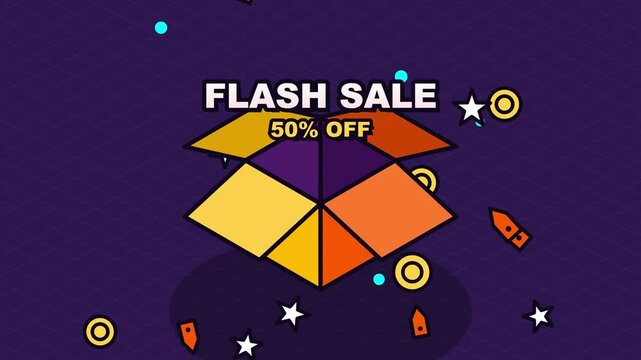 Animated Flash Sale Offer With Exploding Gift Box.