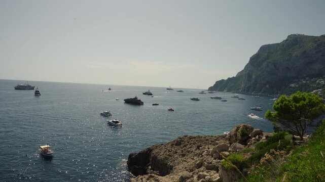 Yachts and Boats Anchored in Capri's Marina Piccola Bay
