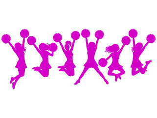 Obraz premium Cheerleader Silhouette Group Jumping with Pom Poms Isolated