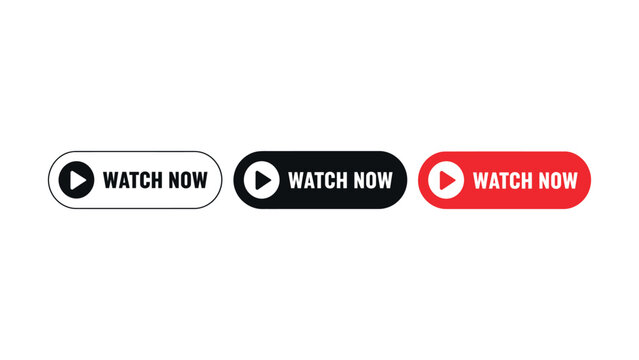 Watch video. Watch now button on isolated background. Video play button icon sign.