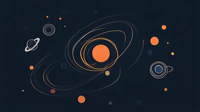 Abstract Solar System Illustration Planets Orbiting Sun, Space, Cosmos, Science