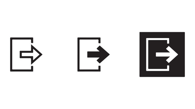 Set of exit and logout vector icons with right arrow and open door