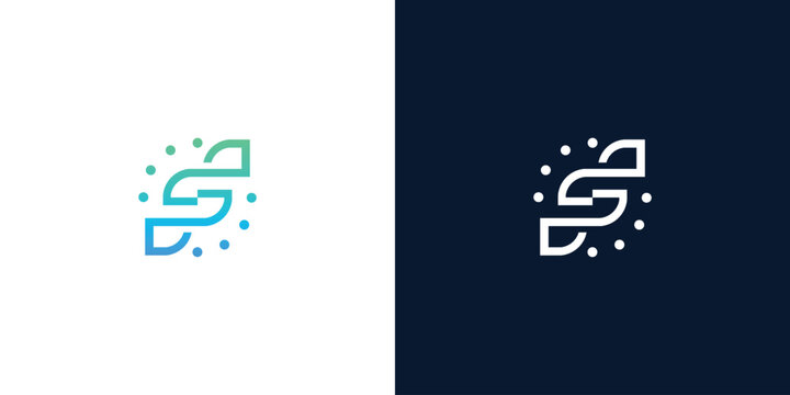 Letter S DNA Logo Design with Molecular Data Nodes for Biotechnology and Modern Science Technology Brand