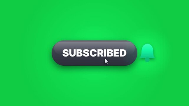 Bright red subscribe button with white text and cursor pointer on green background for website call to action