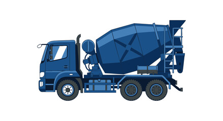 Fototapeta premium A blue concrete mixer truck isolated on a white background.