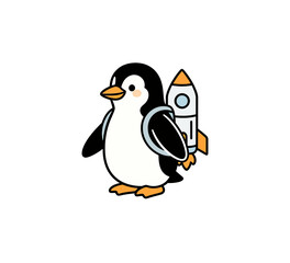 Obraz premium Cute cartoon penguin with a space rocket jetpack for adventures AIzaSyC8stGKDZT0xxvmLD4E0
