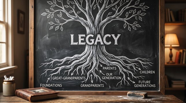 Legacy family tree concept drawn on a black chalkboard