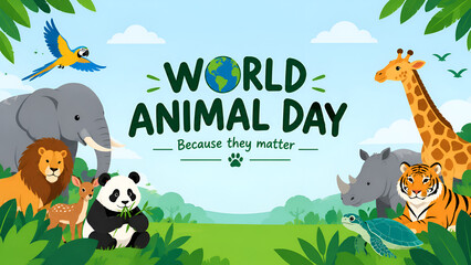 Naklejka premium World animal day graphic design with diverse wild animals and planet earth globe