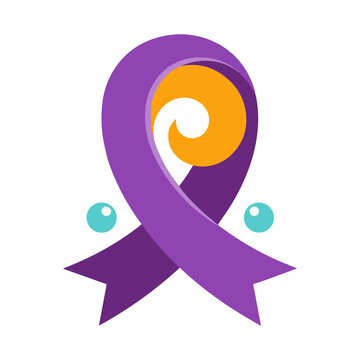 Purple ribbon with orange swirl and blue dots