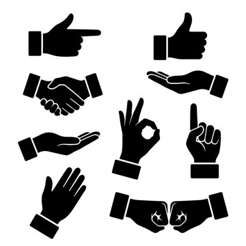 Set of black hand gestures icons