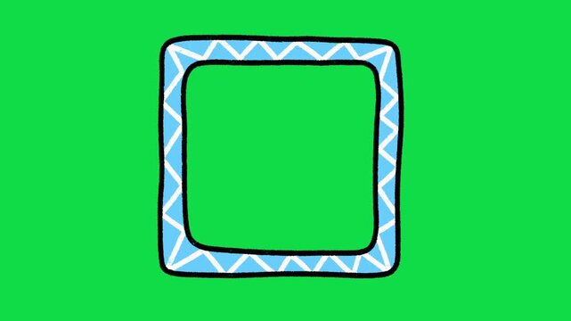 2D Hand Drawn Geometric Square Frame Overlay with Green Screen Background