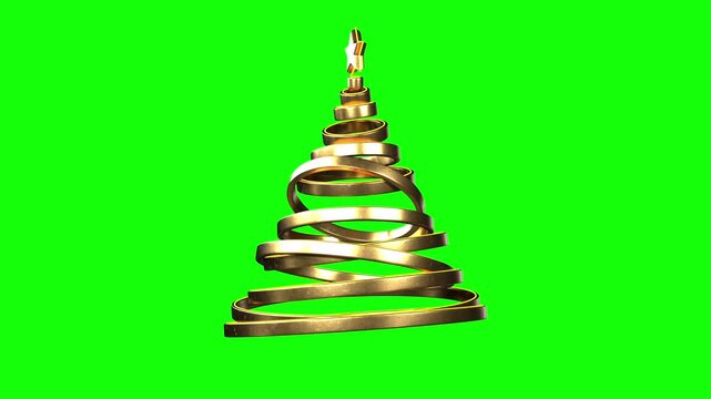Golden Stylized Christmas Tree Motion Graphic Loop on Green Screen with luma matte in the end section.