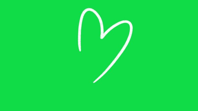 2D Hand Drawn White Line Heart Animation Overlay on Green Screen Background