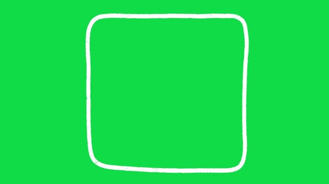 2D Hand Drawn White Square Line Frame Overlay on Green Screen Background