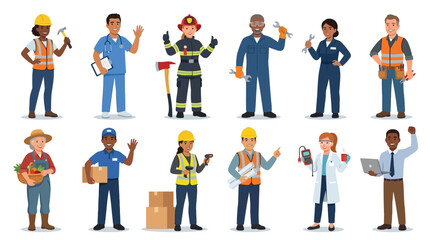 Fototapeta premium Diverse Group of Professionals in Various Occupations and Uniforms Vector Illustration