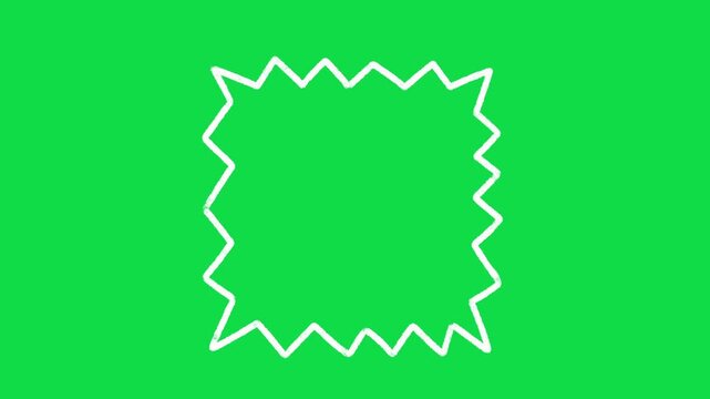 2D Hand Drawn Zigzag Spiky Square Frame Overlay on Green Screen Background